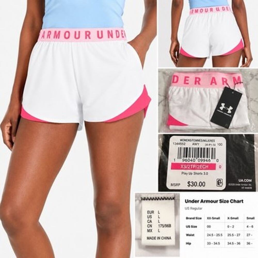 Under Armour Women's Play Up 3.0 Shorts White & Pink XXS NWT